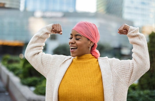 Woman with cancer celebrating